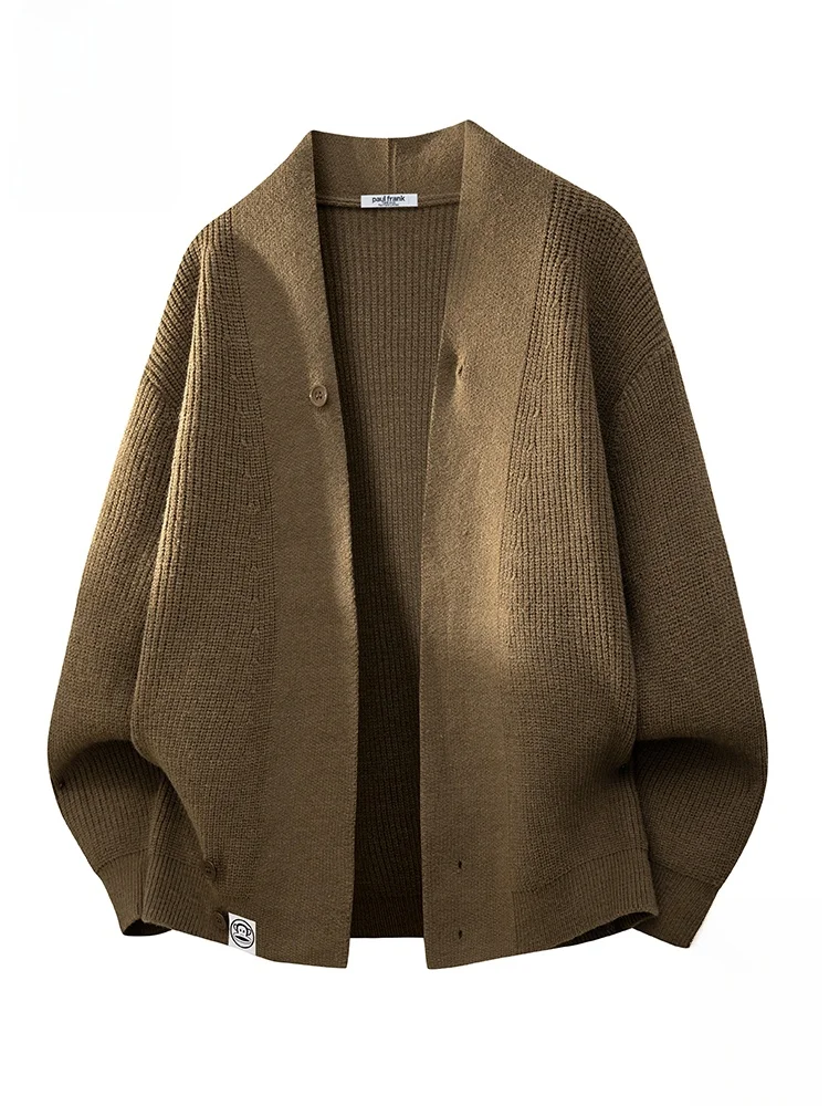 

PaulFrank Retro Knitted Open Cardigan Men's Loose High-End Camere Sweater Jaet Autumn New Sle Loose Fit V-Ne Color