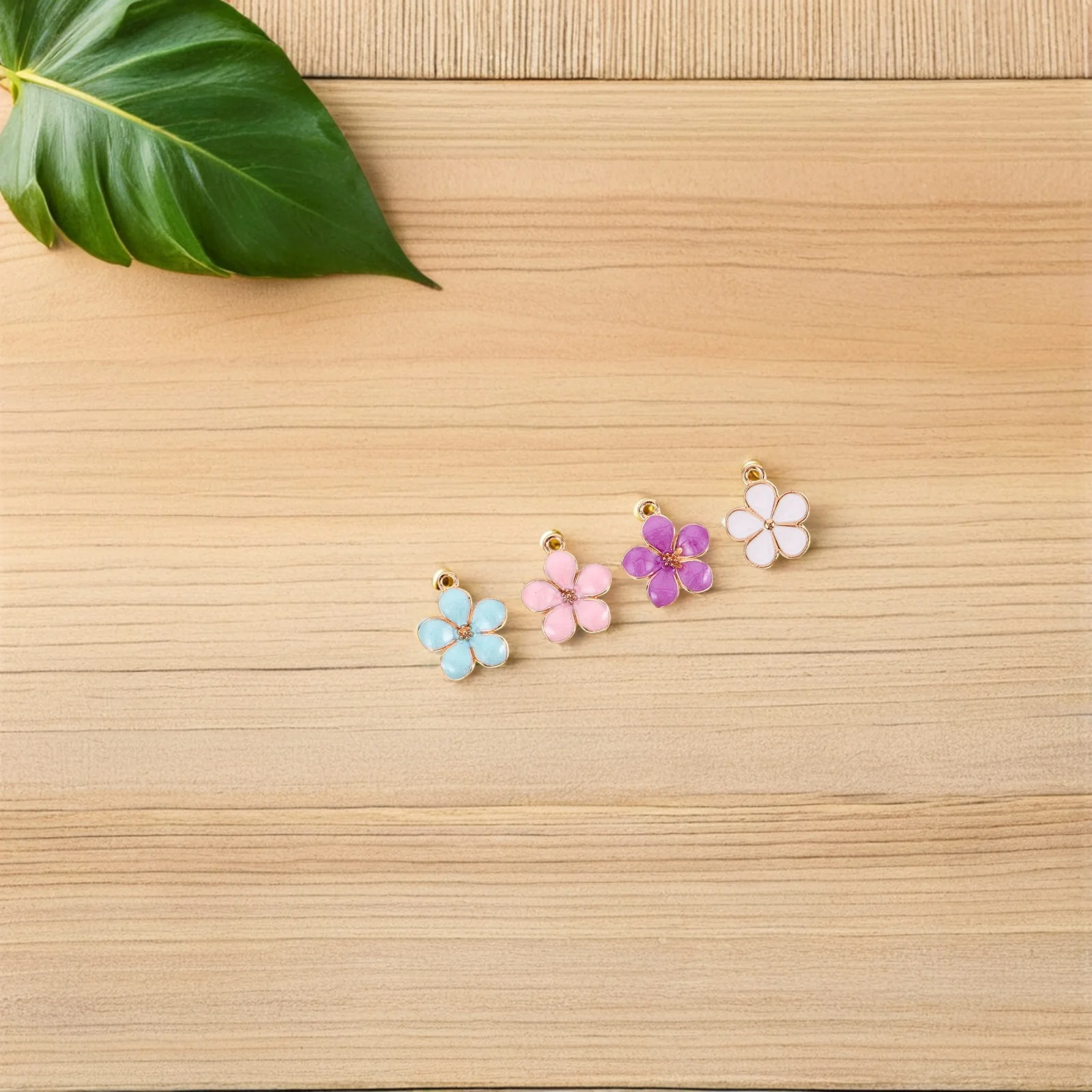 

40Pcs Cherry Blossom Flower Alloy Charms Colorful Floral Pendants for DIY Jewelry Making Bracelet Necklace Earrings Bulk