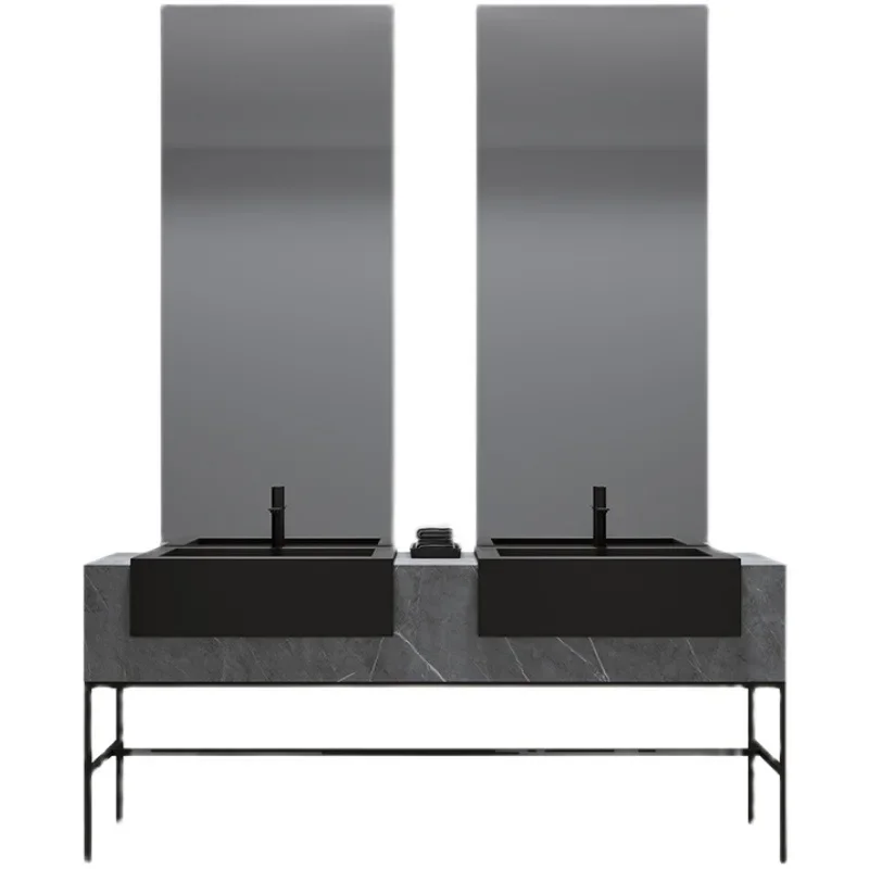 Factory Direct Compatible With Double Basin Hotel Minimalist Rock Slab Integrated Basin Bathroom Cabinet Combined Bathroom