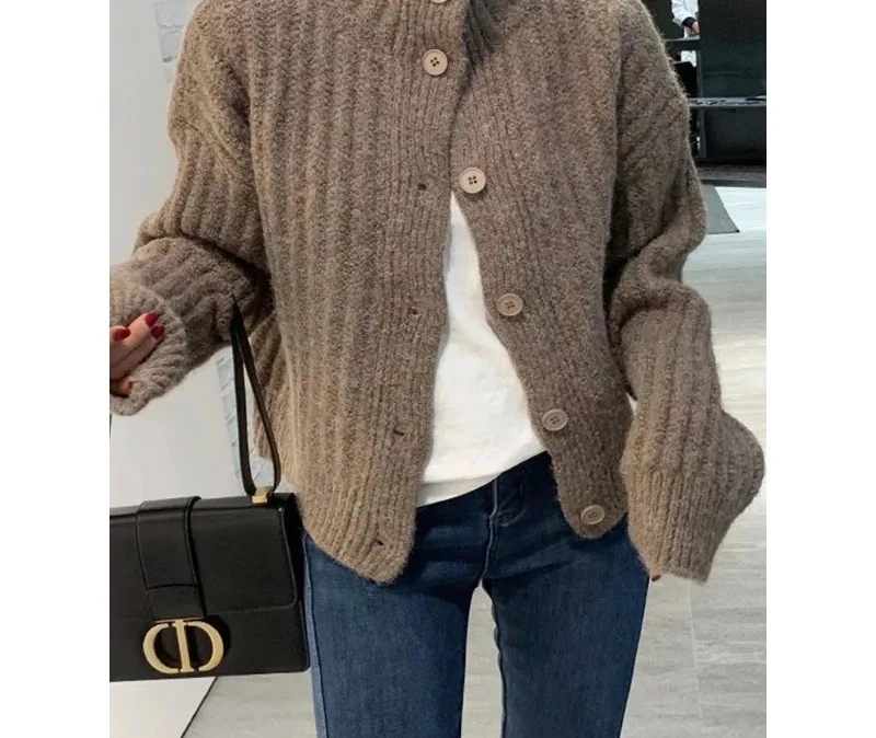 

Новый зимний свободный кардиган Jielur для женщин: повседневный, модный, вязаный, в цветах белый, серый, кэмел, черный. Стильный уличный свитер.