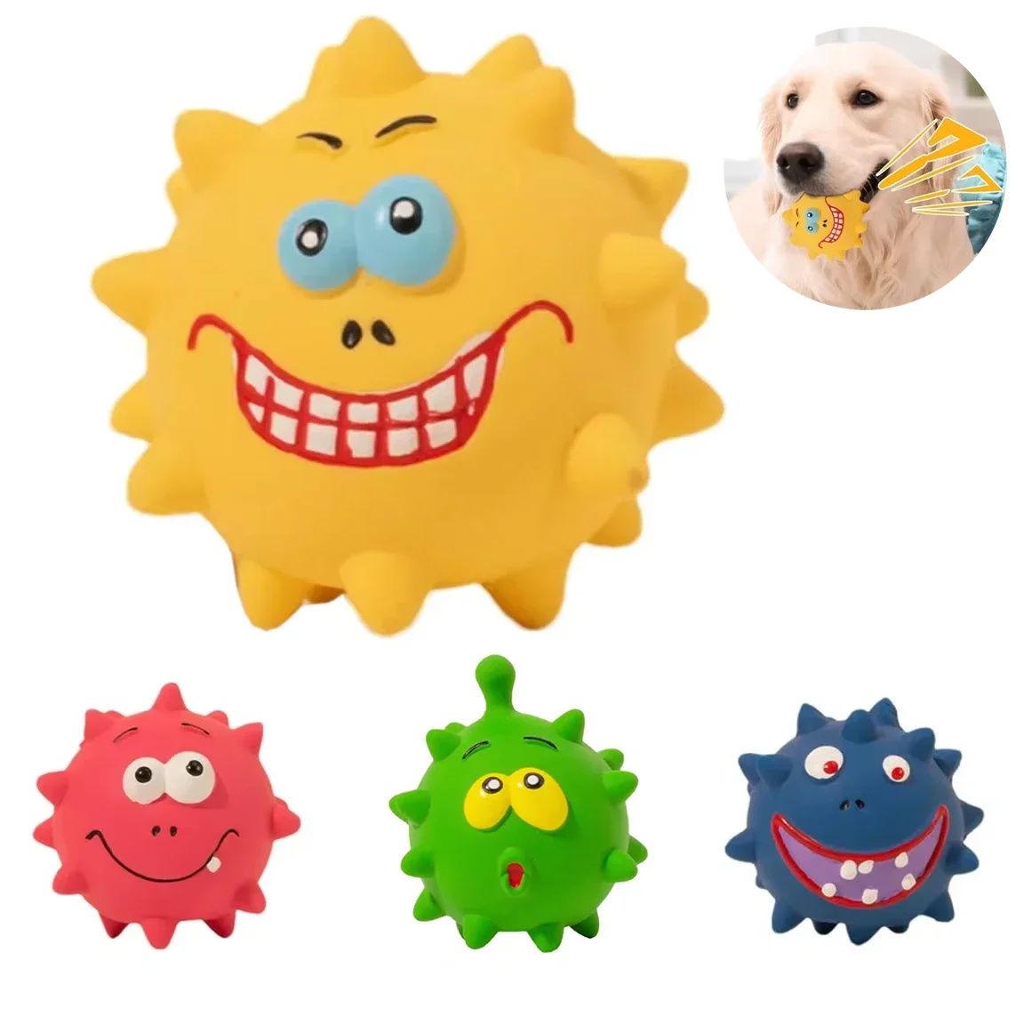 

Latex Thorn Squeaky Interactive Ball for Small Dogs Toy Cute Smile Face Puppy Bite Resistant Tooth Chew Cleaning Molar Supplies