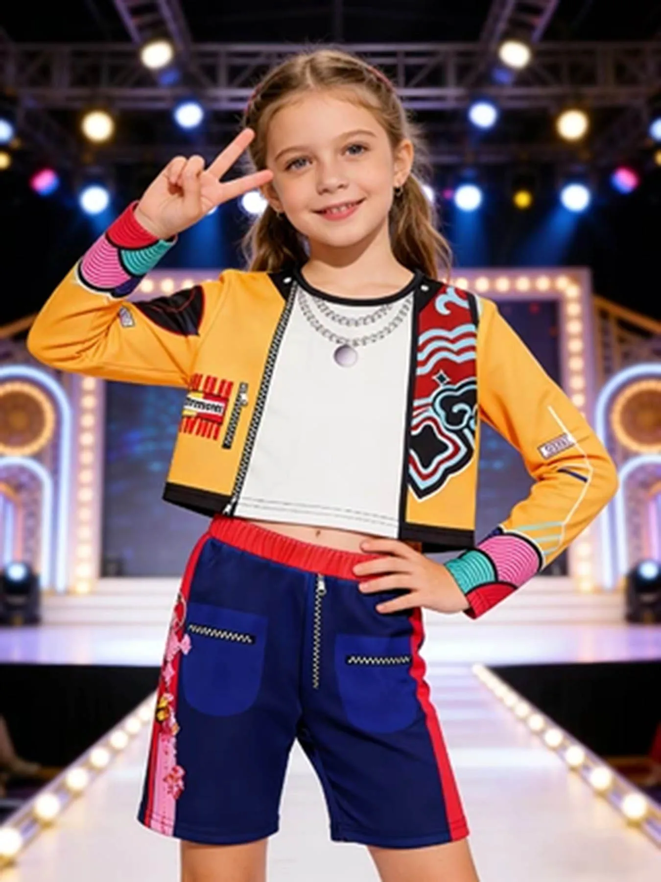 Kinder Mädchen Street-Style Fancy Cosplay-Set 3D-Druck Kurze Jacke und Shorts für Halloween, Geburtstag, Mottoparty, Rollenspiel-Outfit – Detail 5