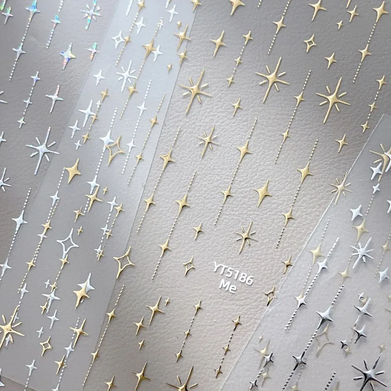

1pcs Nail Stickers Simple Elegant Silver-foil Star Design Sweet French-style Waterproof Adhesive Nail Stickers Nail Decorations