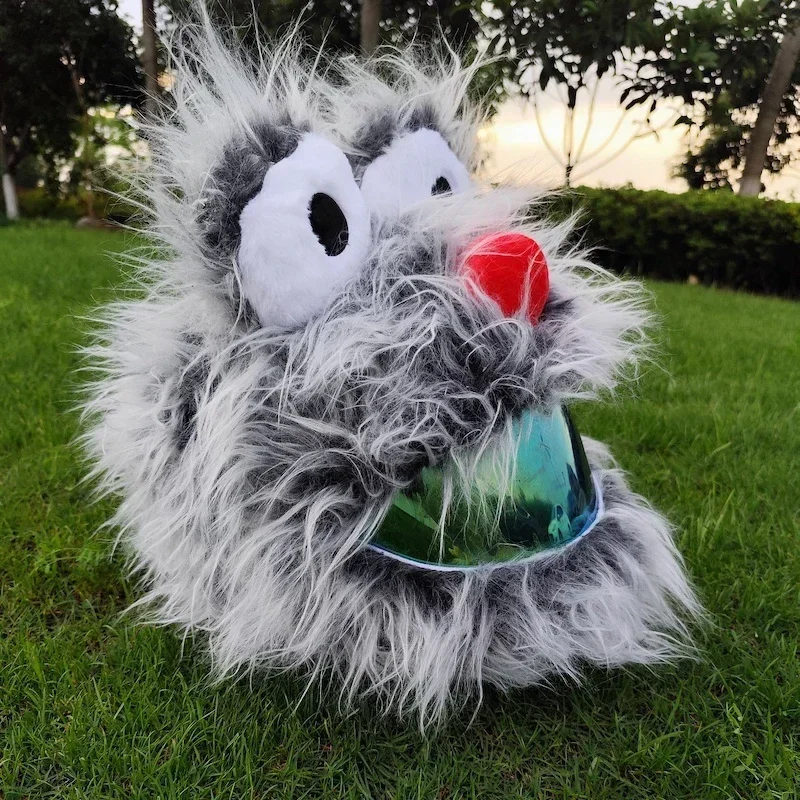 Motorcycle Helmet Protection Headgear Cover Cartoon Fluffy Plush Set For Motorcycle Full-Face Protective Case Trendy Big Eyes