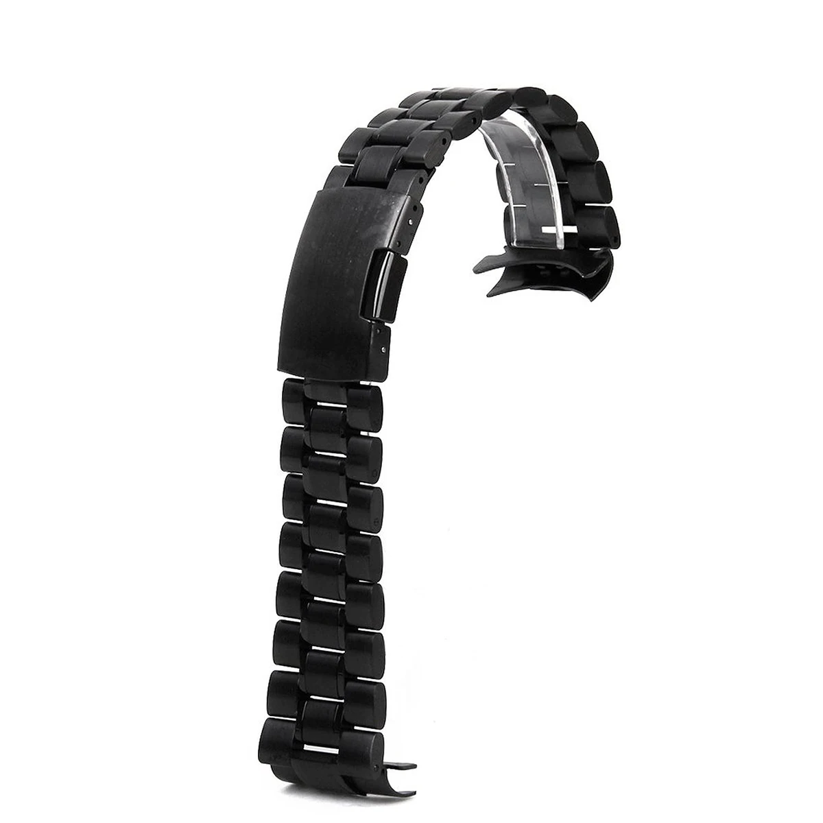 

4pcs 24Mm Stainless Steel Watch Band Strap Solid Links Curved End Foldover Clasp Push Button 180Mm 3.5Mm Black For Damaged