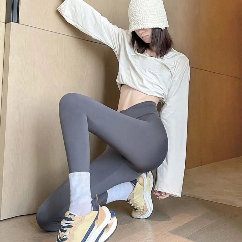 Elastic Cross Waist Design Women Leggings Thin Solid Color High Waist Leggings Abdominal Tightening All Match Yoga Pants Workout