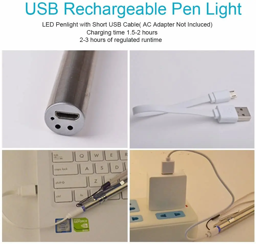 Medical Handy Pen Light USB Rechargeable Mini Nursing Flashlight LED Torch + Stainless Steel Clip Quality & Professional