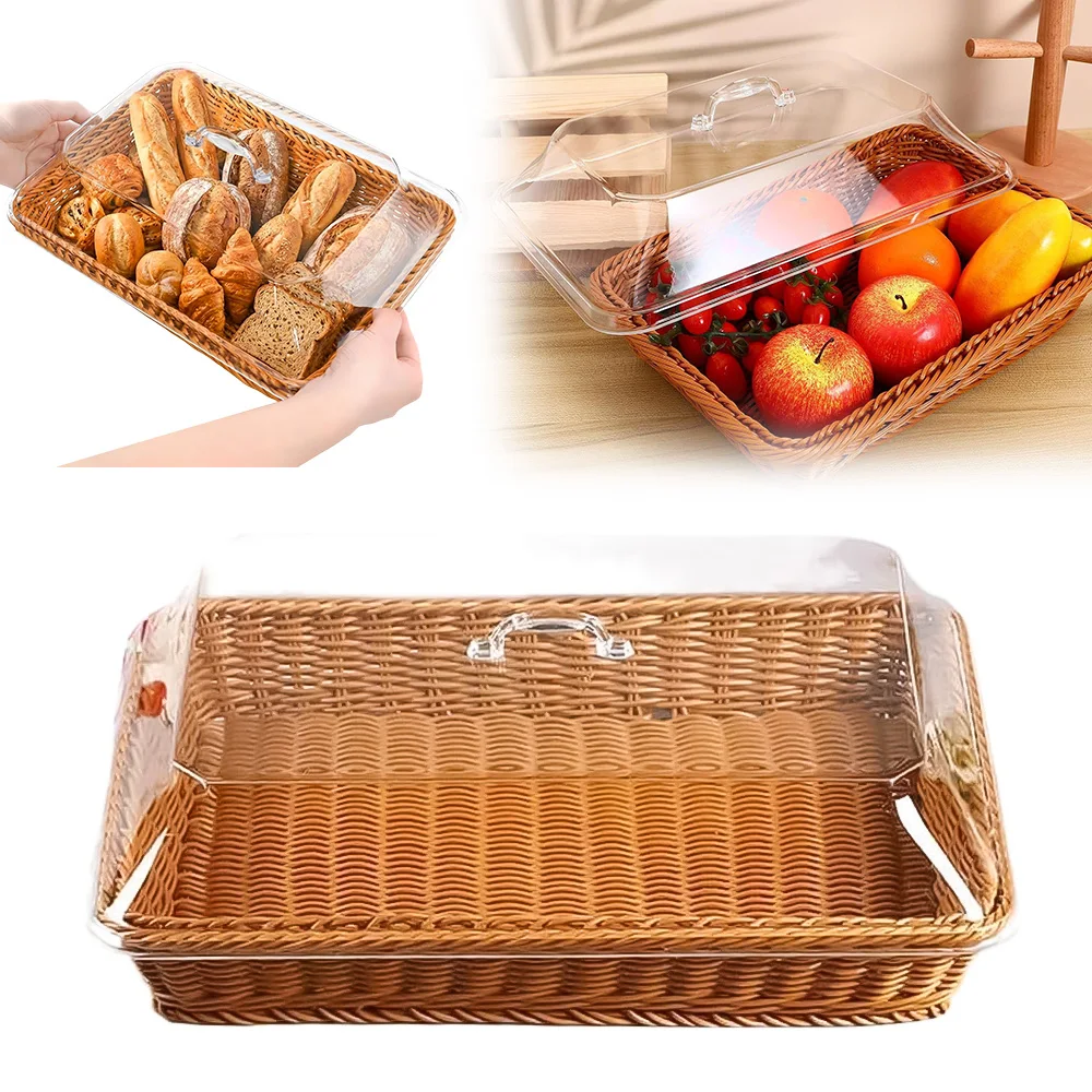 Eleganter Brotkorb mit Acryl-Abdeckung - Robuste Obst- und Dessertschale für Küche, Picknick |   Stilvolle Heimdekoration