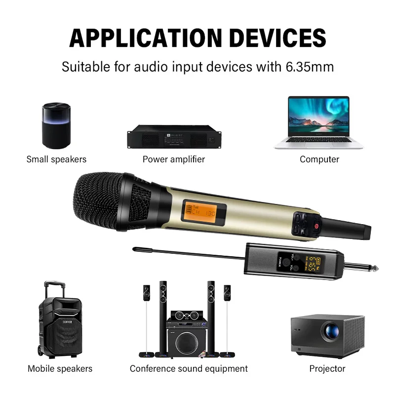 ميكروفون FUHAM اللاسلكي KM990 عالي الجودة، هيكل معدني كامل لمرحلة الأداء المباشر، الكنيسة كاريوكي أسود