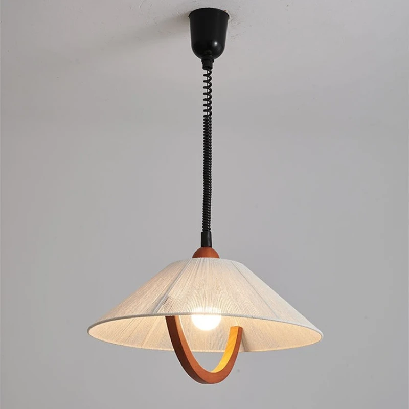 Adjustable Japanese Cotton Linen Pendant Lamp for Bedroom Study Dining Room Bar Industrial Wood Ceiling Light Vintage Style