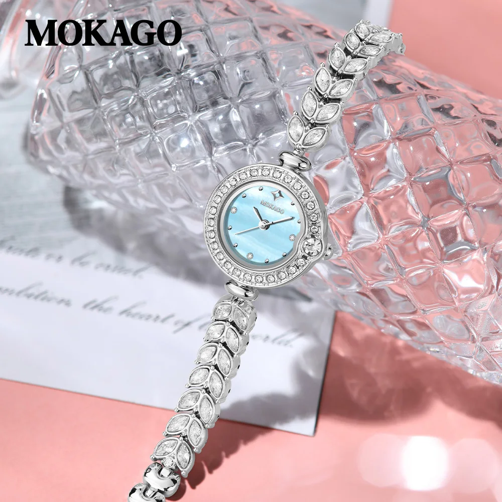 Fashion Women's Small Analogue Watches Waterproof Simulated Diamond Dial Stainless Steel Bracelet Luxury Ladies Wristwatch
