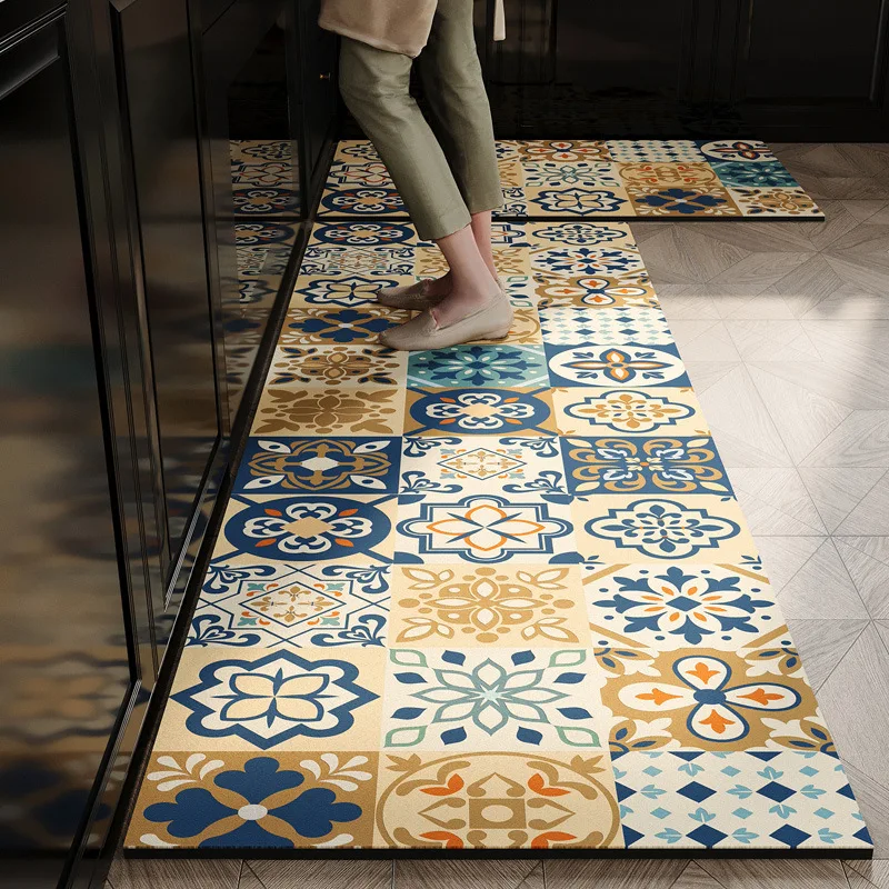 VIKAMA Crystal Fiber Kitchen Rug American-Style Ceramic Tiles Water-Absorbing Bathroom Bedroom Entrance Door Mat Home Decoration