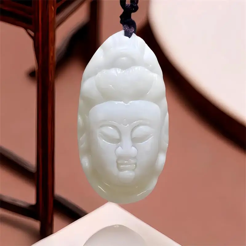 Natural White Real Jade Guanyin Pendant Necklace Gifts for Women Men Carved Jewelry Charm Designer Amulet Vintage Luxury