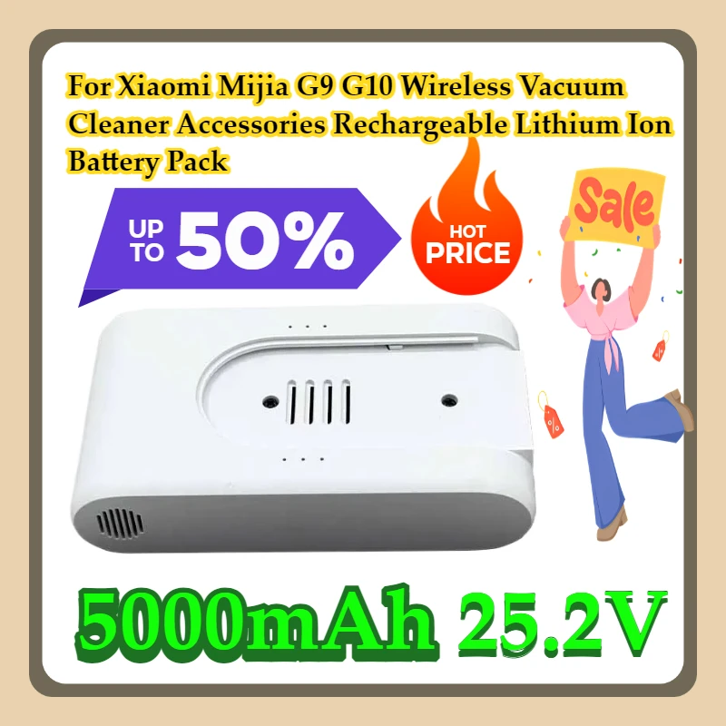 

For Xiaomi Mijia G9 G10 Wireless Vacuum Cleaner 5000mAh Accessories 25.2VRechargeable Lithium Ion Battery Pack