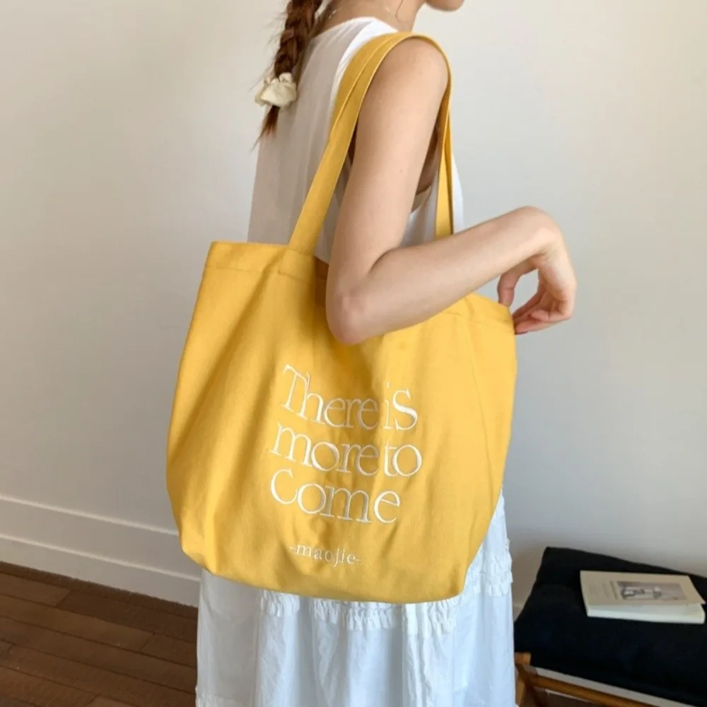 

Simple Solid Color Canvas Totes Bag Casual Large Capacity Letters Shoulder Bag Versatile College Student Women's Handbag Female