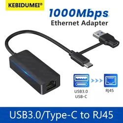 2-in-1 USB Wired Ethernet Adapter 1000Mbps Network Card Type-C to RJ45 Adapter USB 3.0 Converter For PC Windows XP 7 8 10 11 LUX