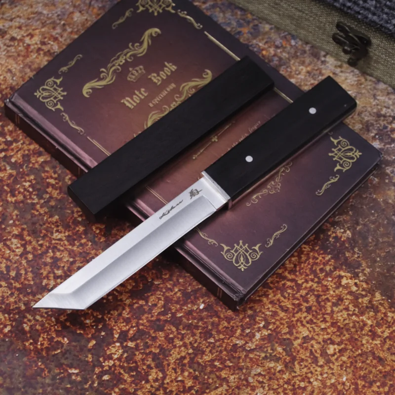 Japanese D2 steelThickened mirror sharp samurai sword high quality outdoor hunting straight tactical knife collection gift knife