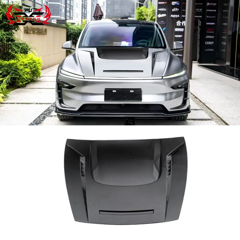 

Для Tesla Model Y Juniper 2025+ сухой капот из углеродного волокна, легкая модернизация с аэродинамическими капотами двигателя в стиле CM-B