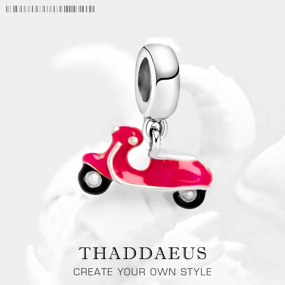 

Mini Red Motorcycle Scooter Car Moto Charm Pendant Accessories Retro Women Men 925 Sterling Silver Gift