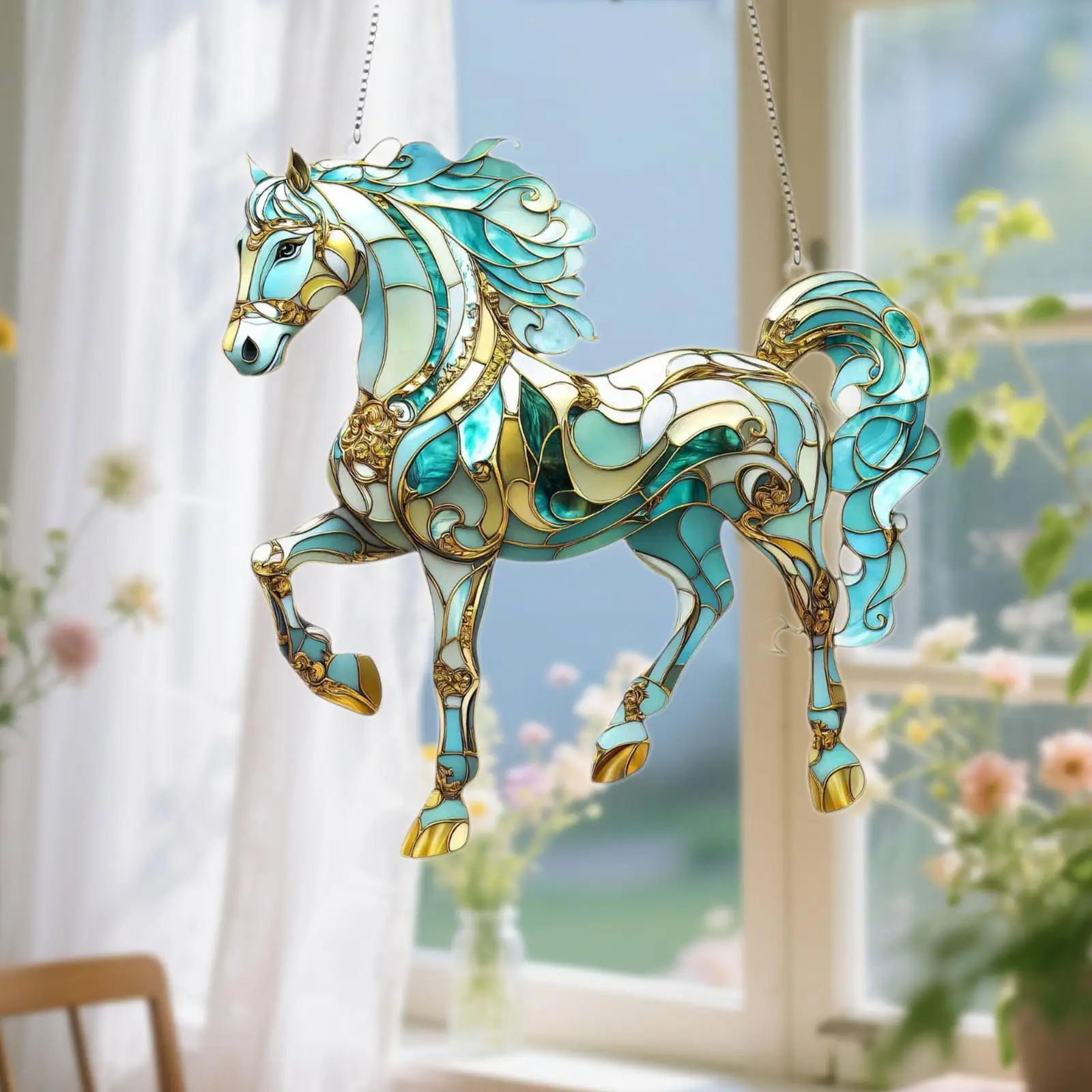 Window Hanging Horse Light Catcher, Indoor Window Suncatcher for Hallways, Balconies