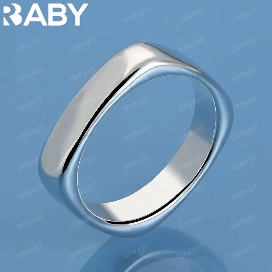 

URBABY 925 Sterling Silver Size 5-10 Contract Square Ring For Women Men Grace Jewelry Trend Fashionable Birthday Party Gifts
