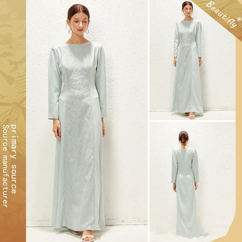 

Женское длинное платье с блестками и вышивкой, элегантное и свободное однотонное платье из Катара в мусульманском стиле