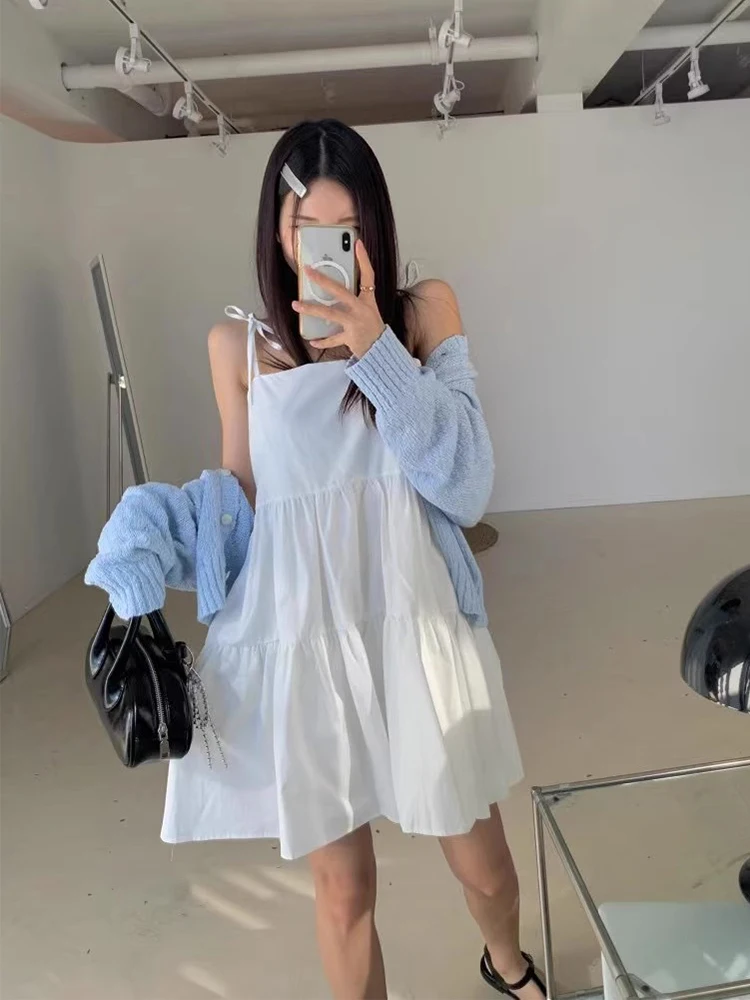 

Liliang Summer New Sle Women's Dr Fre Cotton Svel ort Dr Ladylike Pure Color Layering Strap Dres