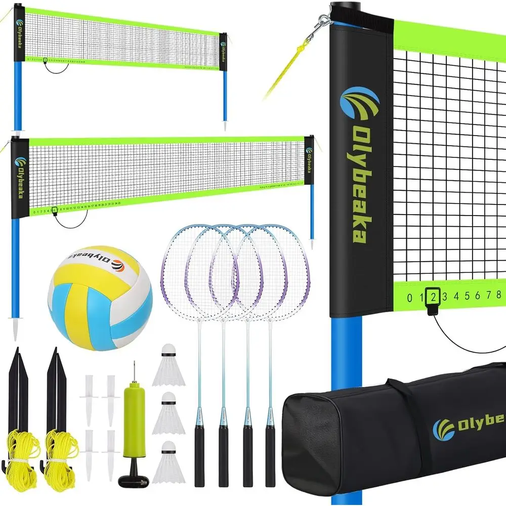 

Portable Volleyball & Badminton Combo Net Set with 2 Rackets, Adjustable Poles, PU Volleyball, Quick Setup & Durable Carry Bag