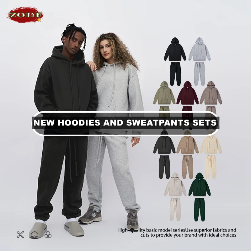 

ZODF 2023 Winter 380gsm Fleece Hoodies For Men Unisex Basic Thick Warm Solid Hooded Pullovers Tracksuits Set HY0123