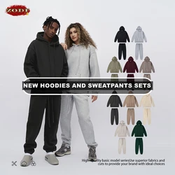 ZODF 2023 Winter 380gsm Fleece Hoodies For Men Unisex Basic Thick Warm Solid Hooded Pullovers Tracksuits Set HY0123