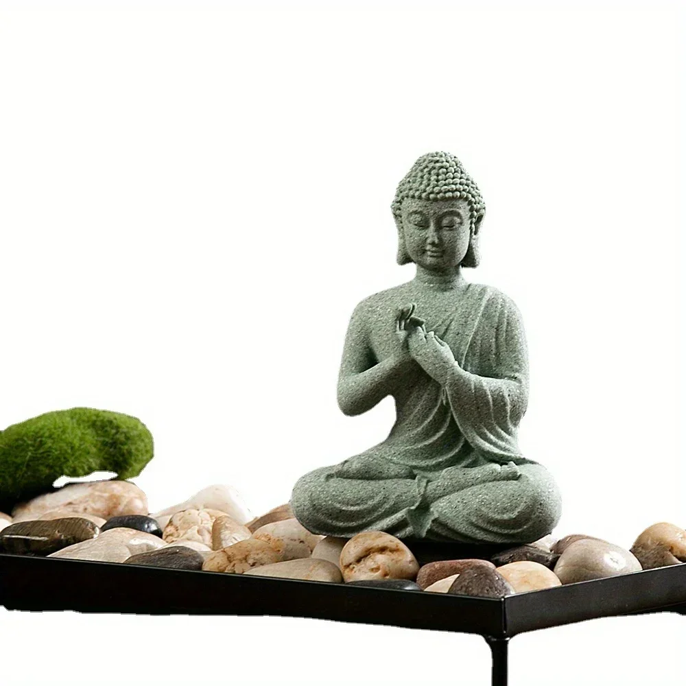 Zen Buddha-Statue Ornamente Aquarium Felsenlandschaft Bonsai Fließendes Wasser Figur Mikro-Landschaft Dekoration Grüner Sandstein Kleine Handwerkskunst – Detail 4