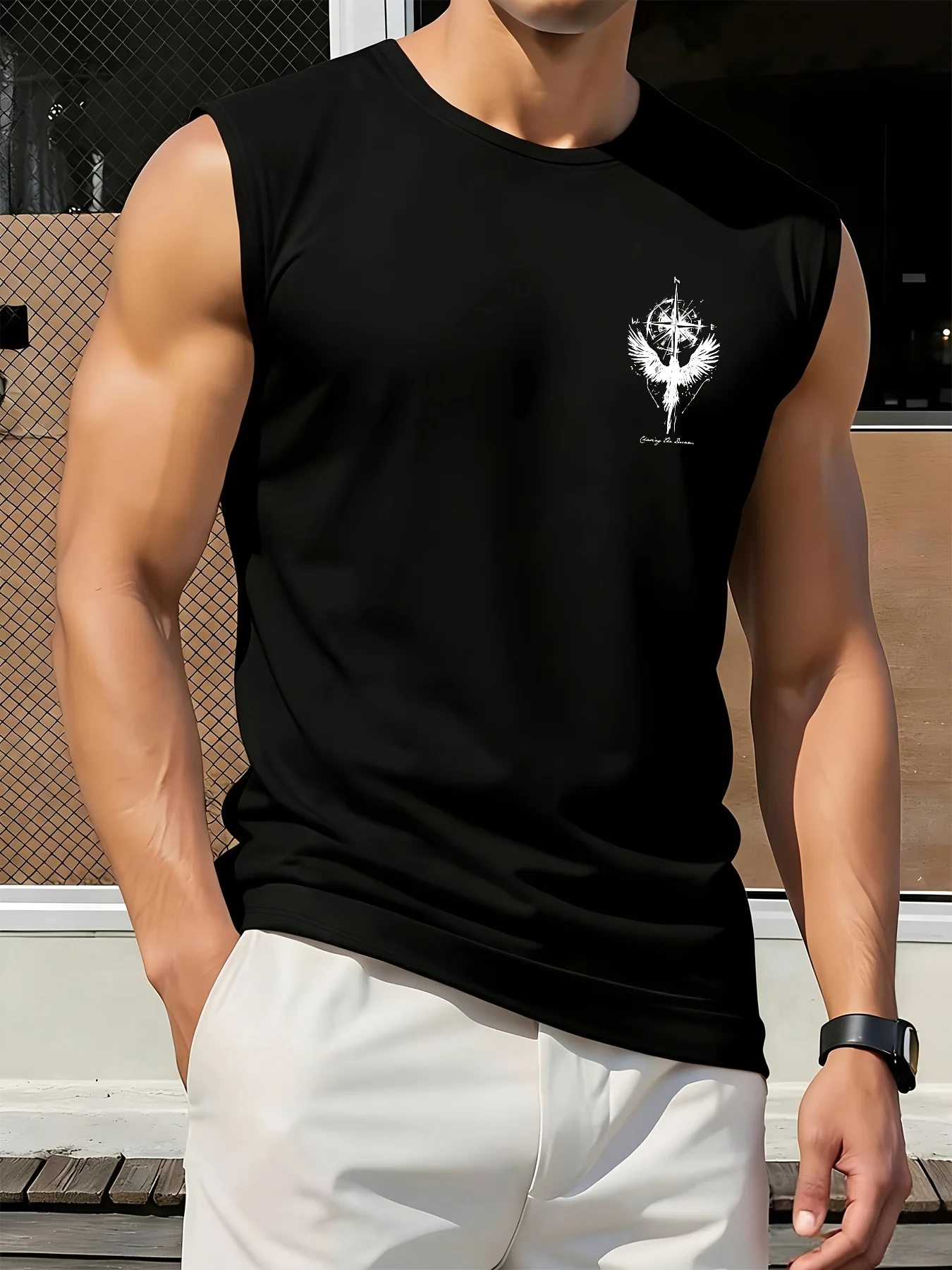 Pure Cotton American Retro Tank Top Men Minimal Commute Wear