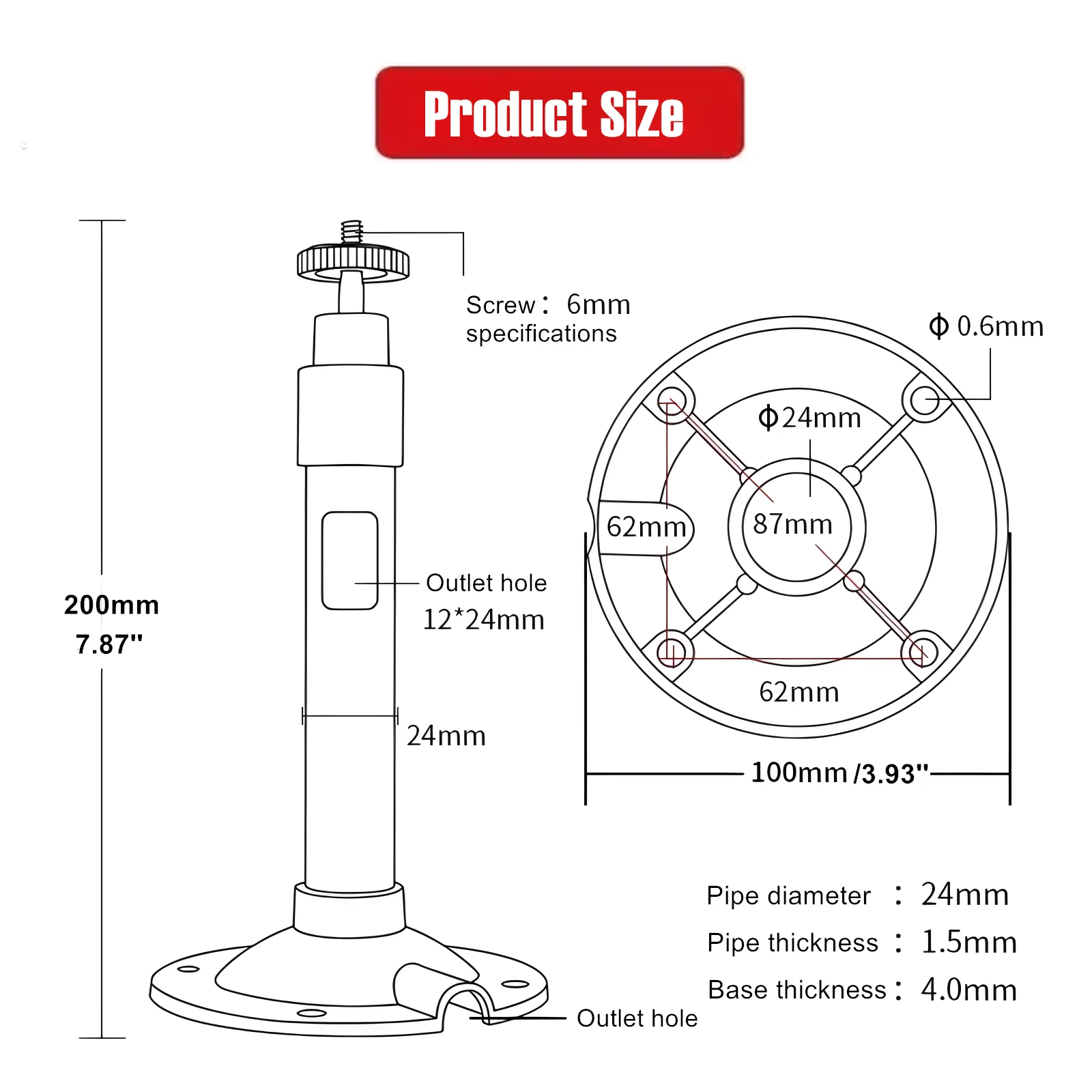 CCTV Camera Mounting Bracket 6mm Thread Aluminum Video Surveillance Security Camera Mounts Wall Ceiling Mount Camera Support