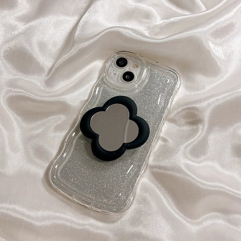 Korea INS Cute Love Heart Flower Mirror Lazy Griptok Bracket For iPhone 15 Accessories Silicone Grip Tok Phone Holder Ring Stand