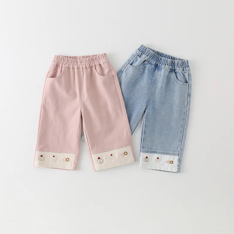 

Girls' Pants for Spring and Autumn, New Styles for Infants and Young Children, Korean Cartoon Casual Pants Embroidered Jeans