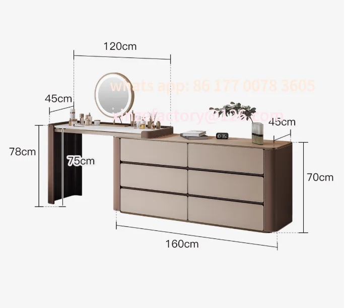 

Customizable saddle leather dressing table home L-shaped small apartment bedroom desk integrated dressing table ZML retractable
