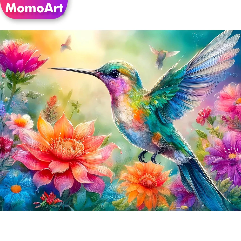 Momoart DIY Diamant-Stickerei, Vogel, Tier, Bild aus Strass, Mosaik, Blume, Diamantmalerei, Acryl, Bastelbedarf, Wandkunst