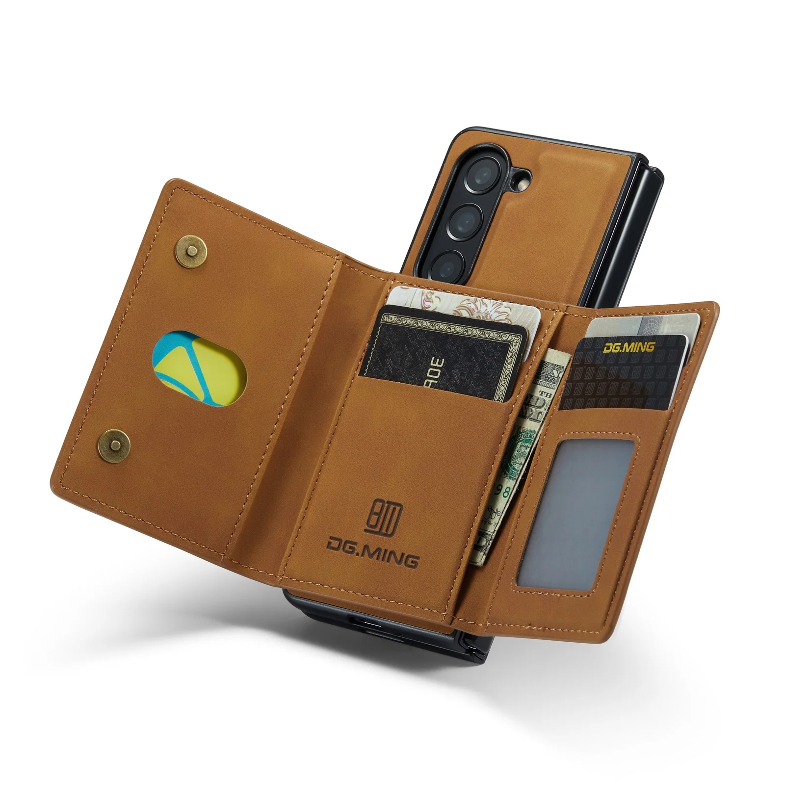 DG.MING 2in1 Leather Magnetic Removable Wallet Case for Samsung Galaxy Z Fold 5 4 3 ZFold5 Vintage Cards Holder Zipper Cover