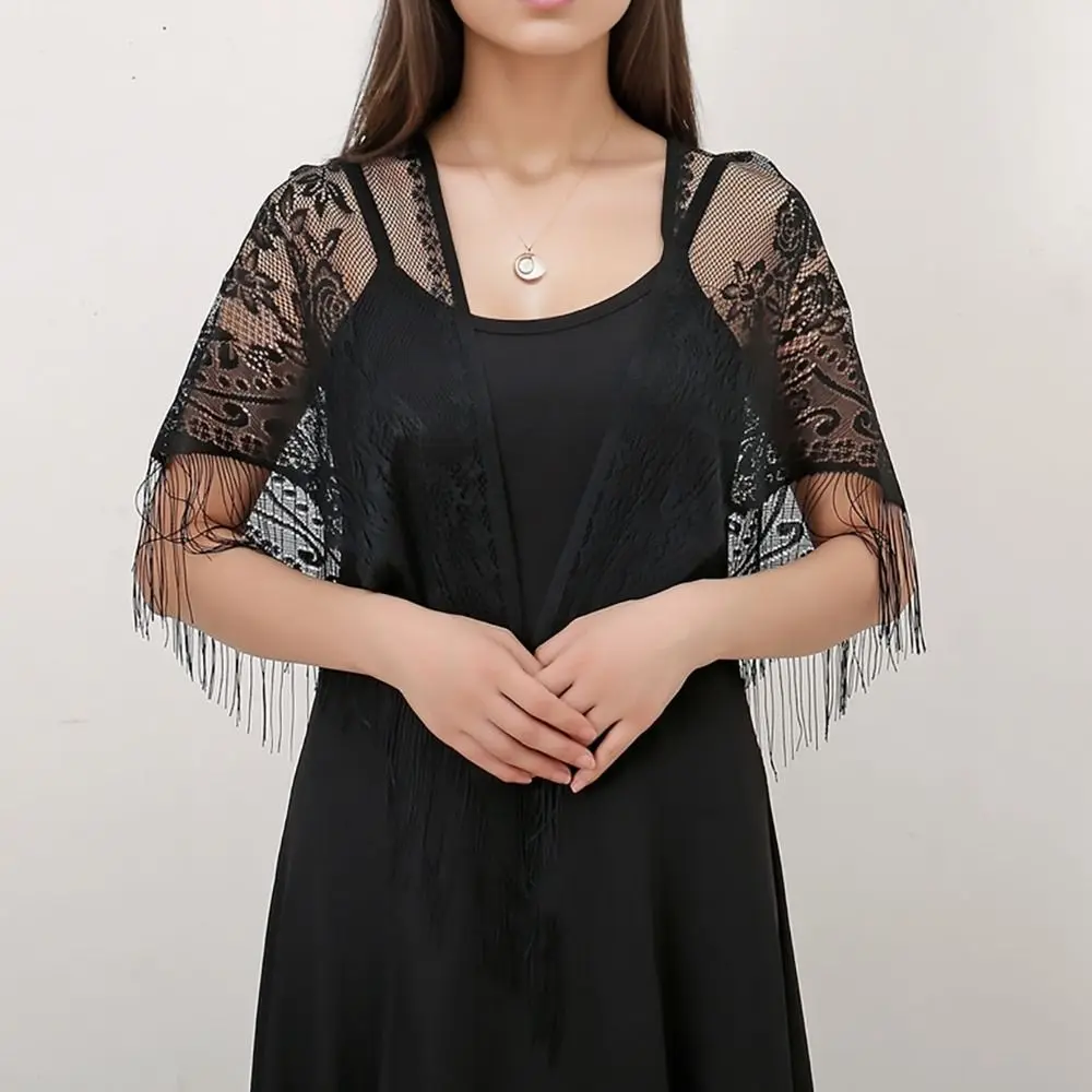 Wedding Accessories With Tassel Women Shawl Hollow Multicolored Wedding Bridal Shawl Tulle Shawl Cosplay