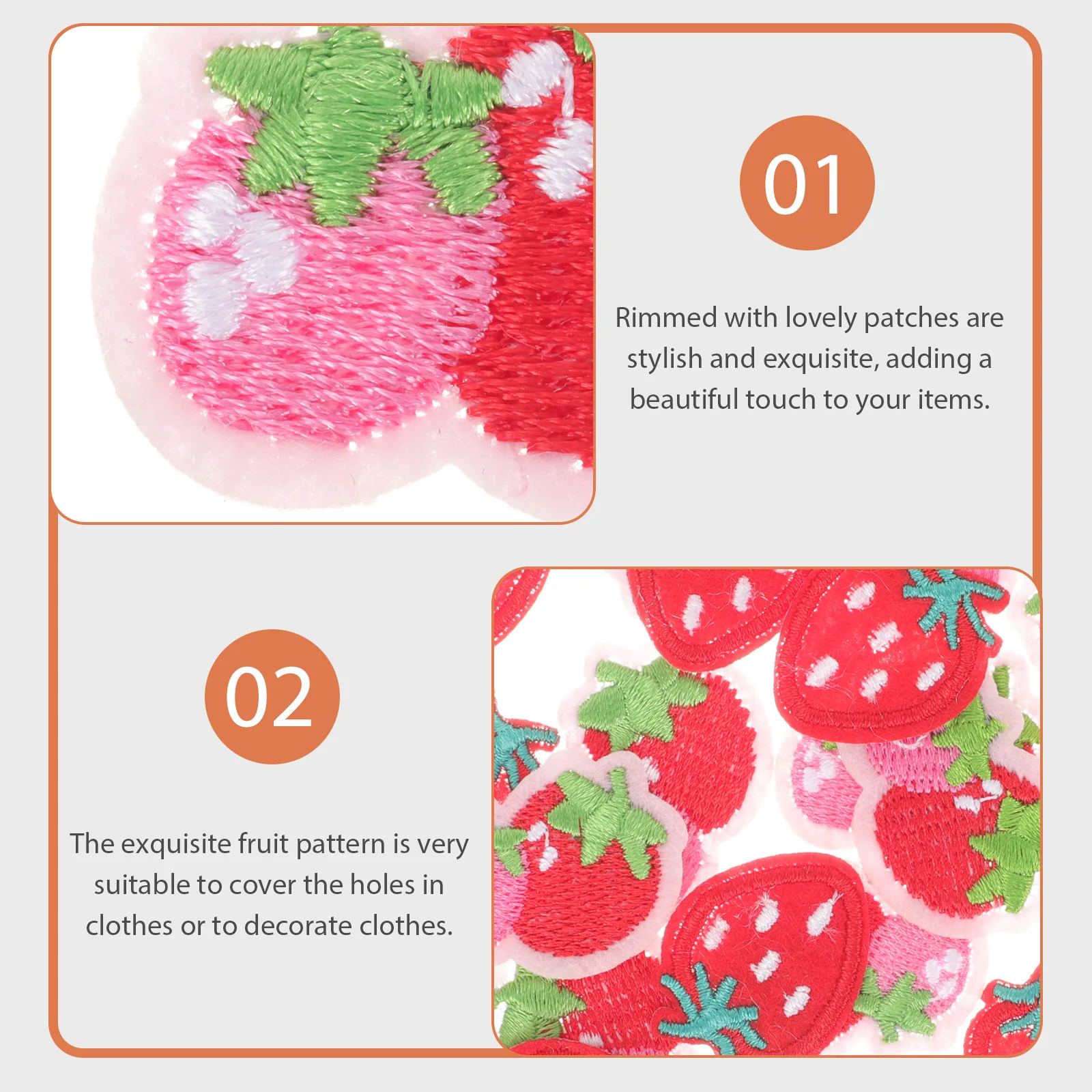 

20pcs Strawberry Clothes Patches Lightweight Compact DIY Applique Iron Pink Red Embroidered Sewing Accessories