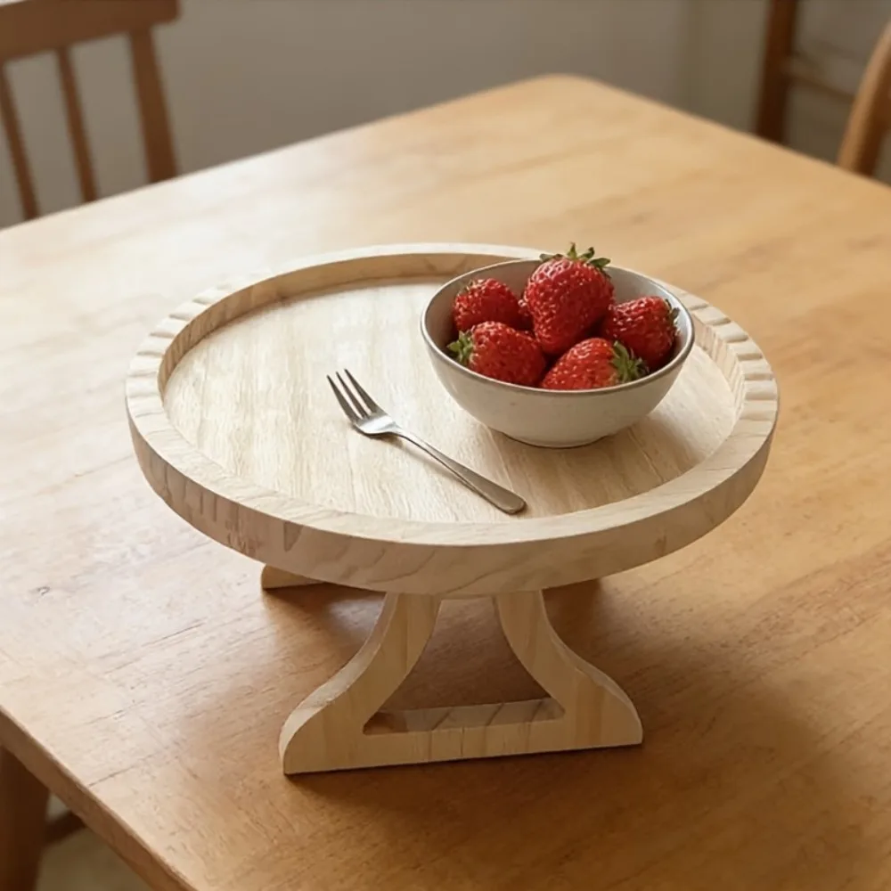 Wooden Sofa Armrest Tray Round Foldable, Clip on Couch Arm Table with Legs Cup Holder for Bed Sofa Snack Fruit Serving Tray
