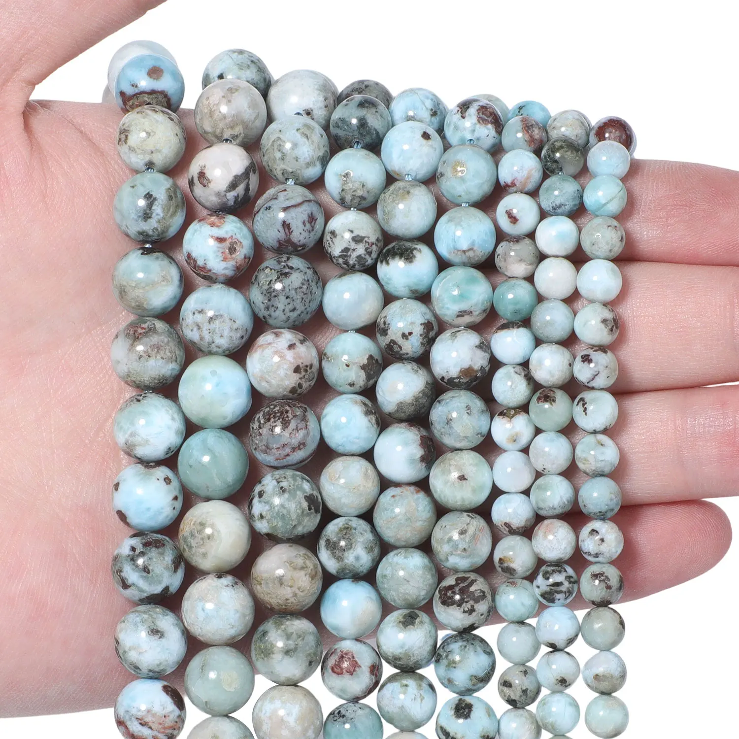 6/8/10mm Natürliche Larimar Glatte Runde Abstandsperlen für Schmuckherstellung DIY Eleganter Damenschmuck Modische Halskette