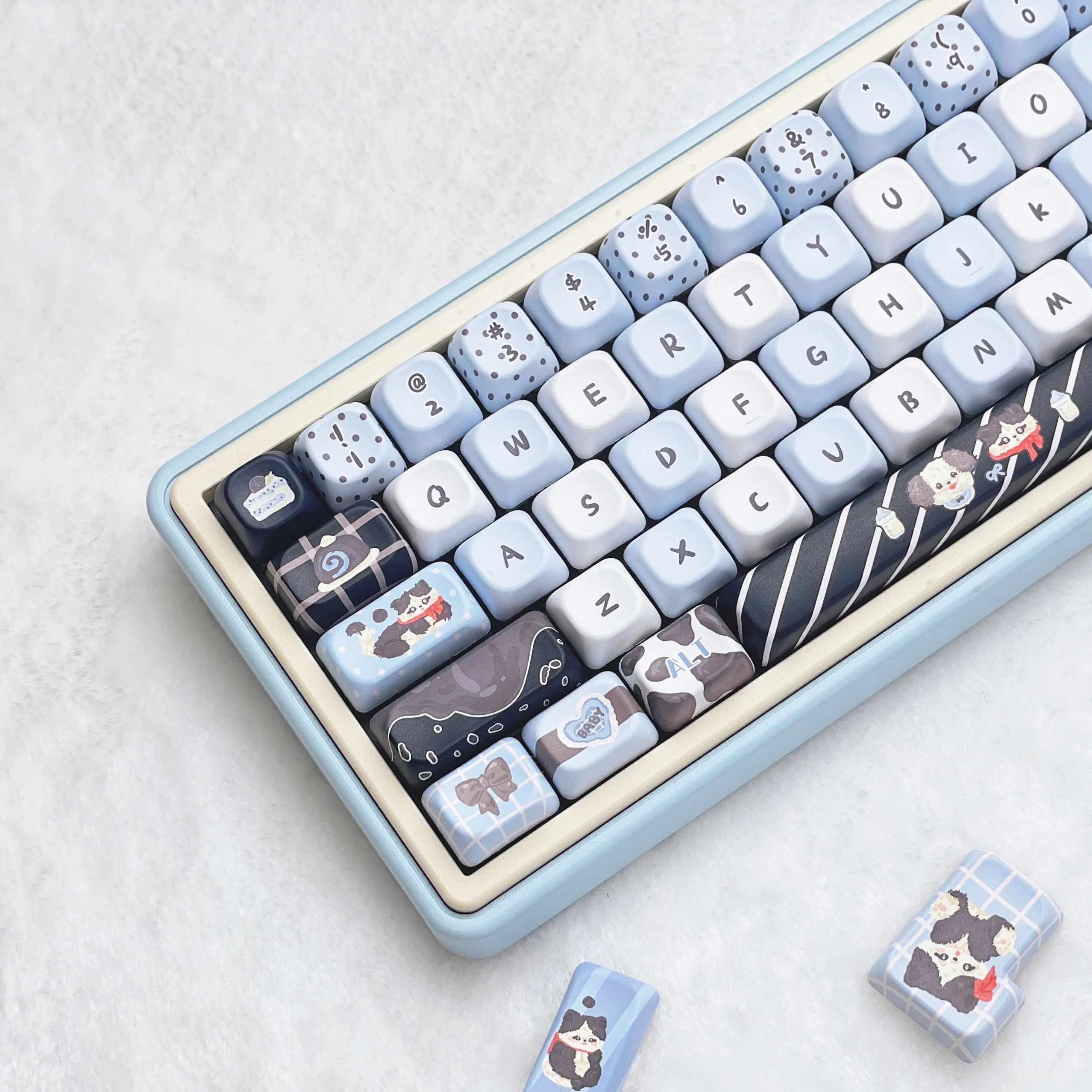 Sea Salt Cat Keycap Set EOA Profile 133/141 Keys Cartoon Cute Kitten Keycaps PBT Sublimation Blue Keyboard Caps HI75 HI8 K99 F99