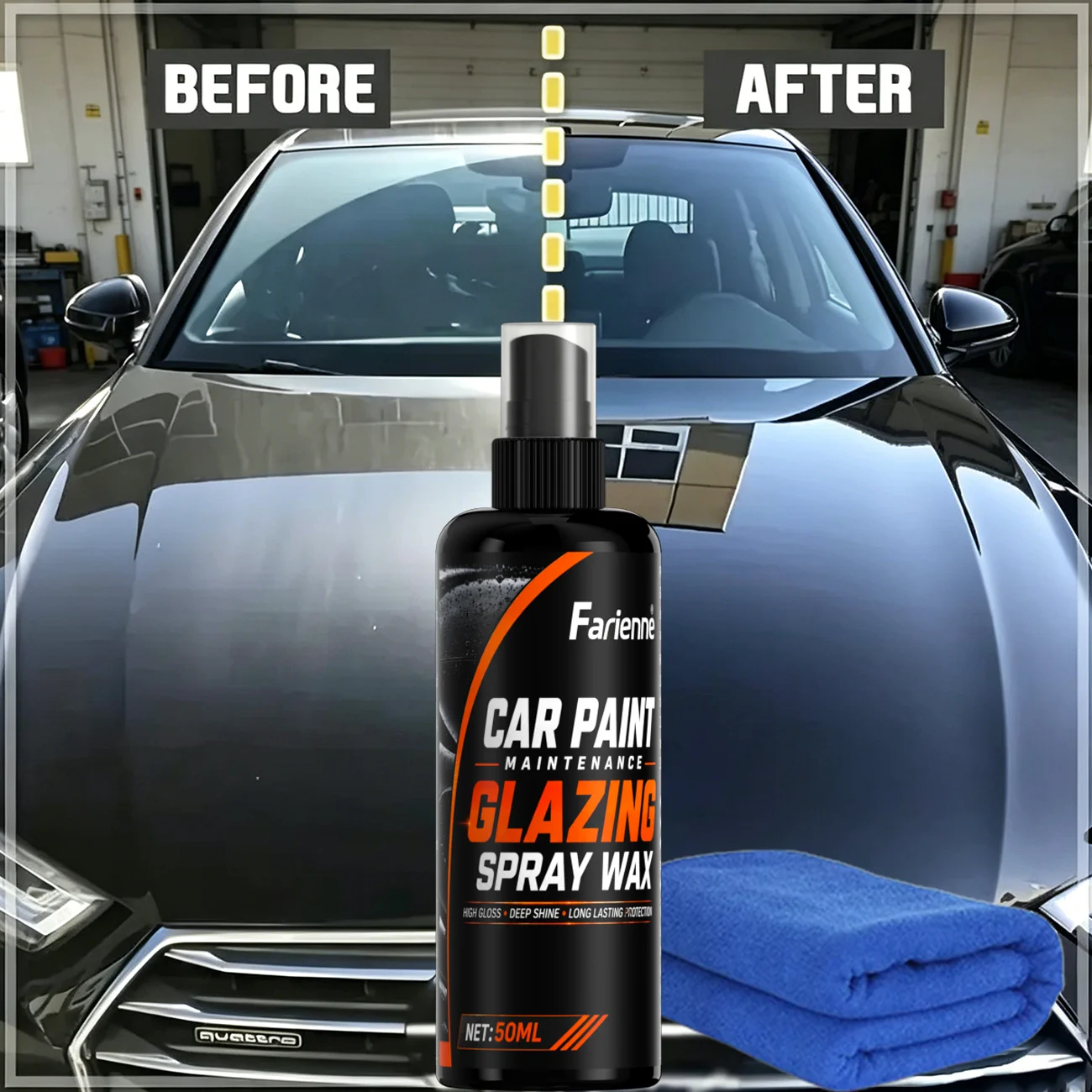 Multi-Use Car Glazing Spray Wax, Fast Application, Instant Glossy Shine & UV-Resistant Paint Maintenance Coating