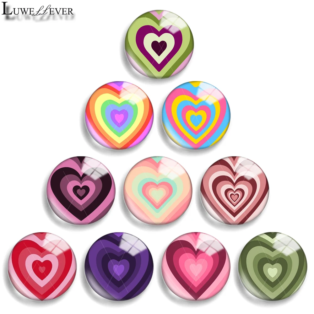 14mm 10mm 20mm 25mm 30mm 40mm 834 Love Heart Mix Round Glass Cabochon Jewelry Finding 18mm Snap Button Charm Bracelet