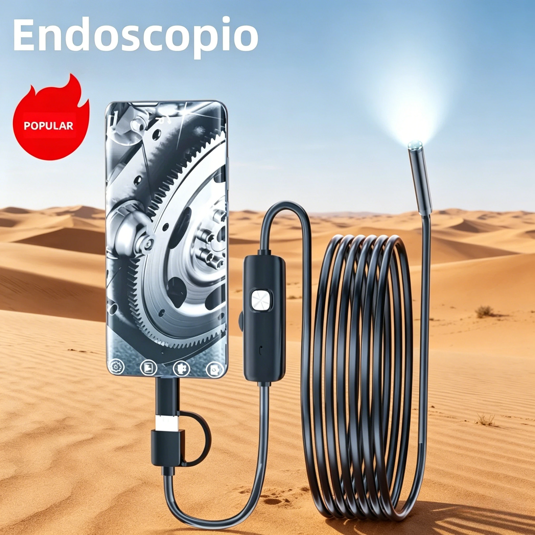 7MM Type-C Endoscope Camera IP67 Waterproof with 6 Adjustable LEDs USB Android Flexible Inspection Borescope for Phone PC