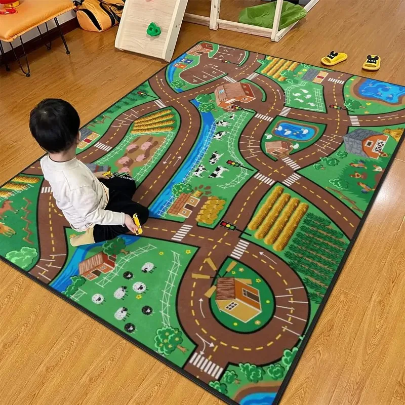 Transportation Parking Lot Cartoon Road Carpet Children's Car Track Crawling Mat Early Education Game Blanket Home Decoration