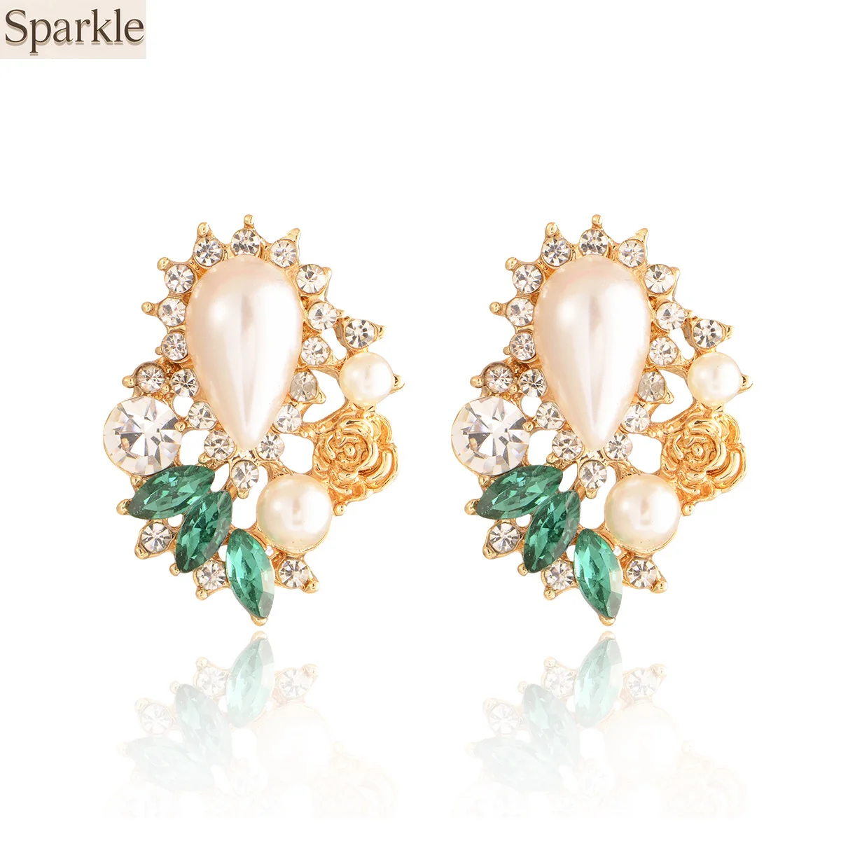 

Unique Design Pearl & Green Crystal Stud Earrings Elegant Temperament Zircon Earrings Exquisite Girl's Versatile Jewelry