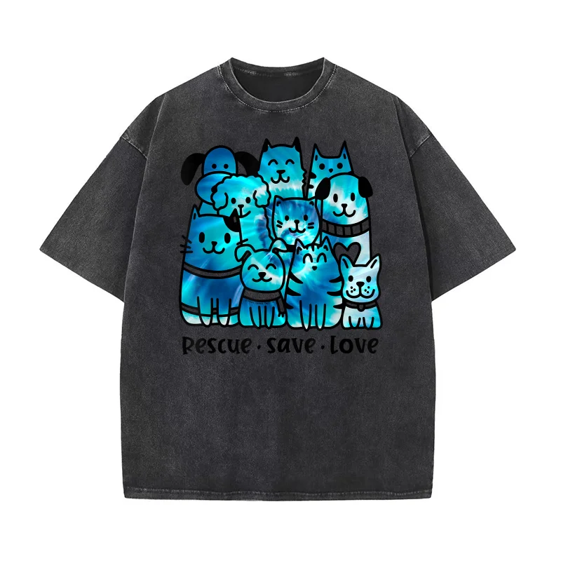 

Rescue Save Love Cute Tie Dye Animal Rescue Dog Cat Lovers T-shirt Men's Tee Shirts Short Sleeve Male Clothes Fashion