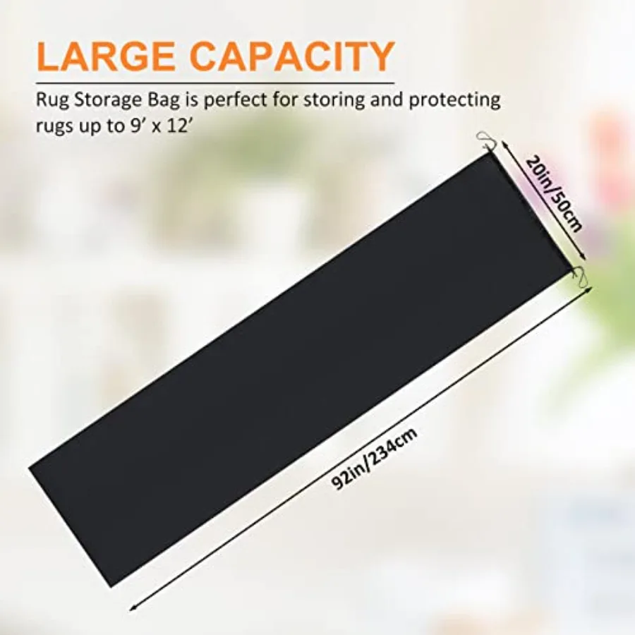 Large Black Rug Storage Bag Drawstring up to 6 x 9 ft Nylon Carpet Bag 20 x 92 Inch Perfect for Moving Packing Cover Storage 1